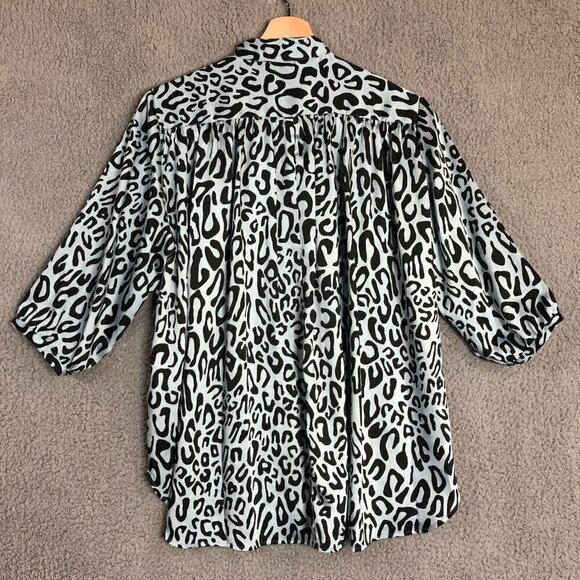 Rebecca Minkoff Top Blue Black Leopard‎ Animal Print Oversized XS - Picture 2 of 9